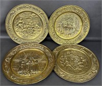 (4) Embossed Brass Decorative Plates - 14 inches