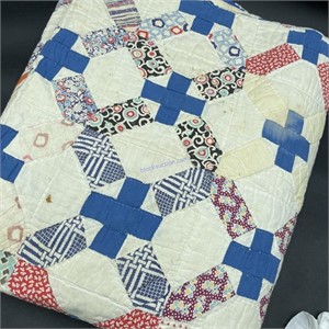 VTG Hand Stitched Flour Sack Fabric Quilt 60 x 76