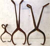 (3) Cast Iron Ice Block Tongs