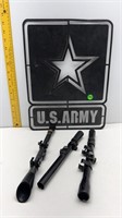 US ARMY STEEL STENCIL WITH 3 RIFLE SCOPES