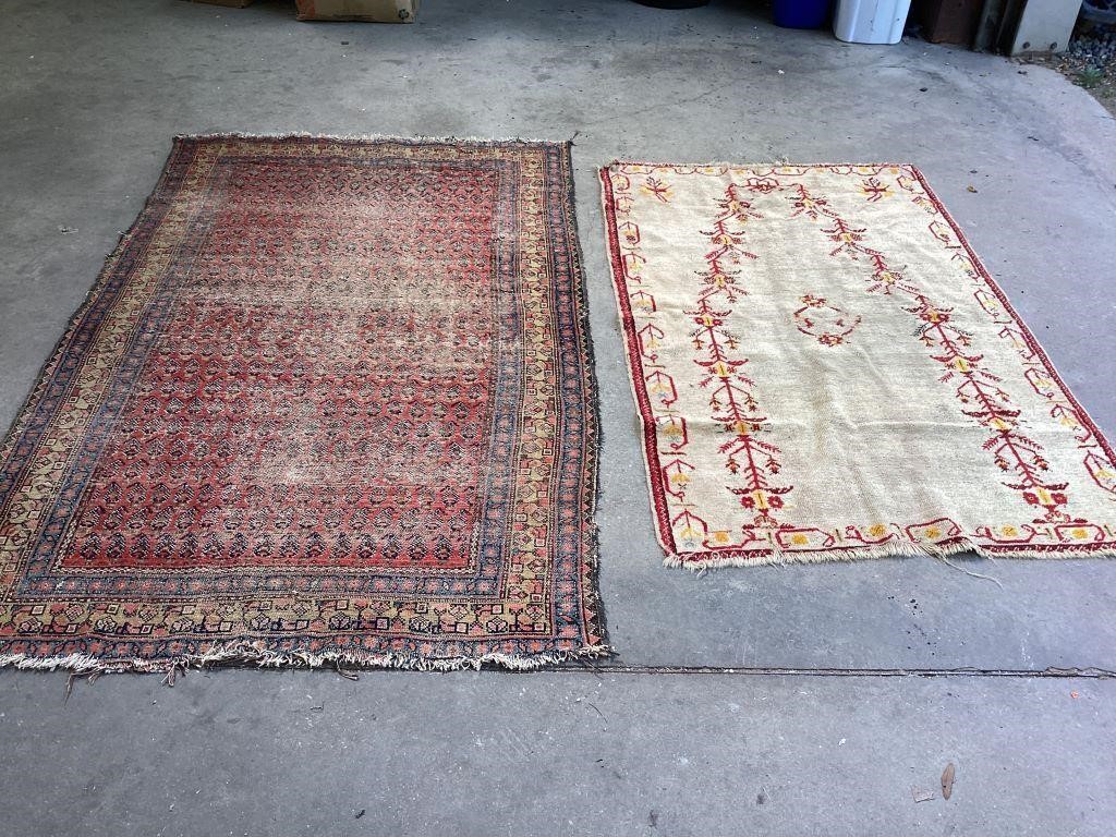 One antique wool rug, one vintage wool rug