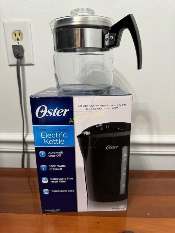 Oster electric kettle (still in box), Pyrex 4 cup