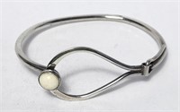 White Stone Silver Bracelet Hinged VTG