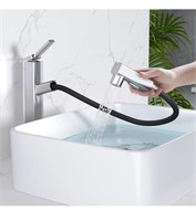 Vessel sink faucet with pull out spray hose