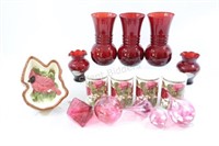 Ruby Red Vases, Ornaments, Cups & Dish