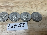1951,1952,1953, & 1954 Franklin Half Dollars