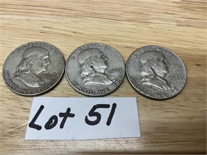 1960,1961, & 1962 Franklin Half Dollars
