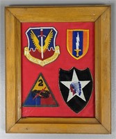 Four Vintage Framed US Army Patches