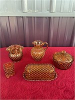 Fenton Amber hobnail 5 pieces butter dish