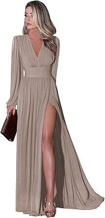 Long Sleeve Bridesmaid Dress w/Slit sz8