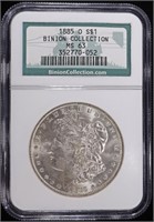 1885-O MORGAN DOLLAR NGC MS63, BINION COLLECTION