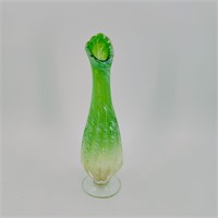 Vintage Green & White Swung Glass Bud Vase