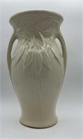 White Pottery Vase W/ Floral Design & Handles