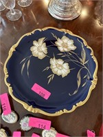 LG ROSENTHAL BLUE W GOLD TRIM FLORAL PLATTER /TRAY