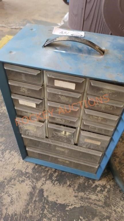 14 in high nut and bolt container with content
