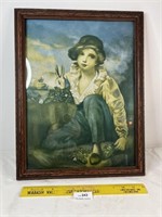 Vintage Boy with Rabbit Framed Lithograph Print