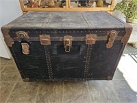 Antique Paper Lined w/Tray Travel Trunk- Black