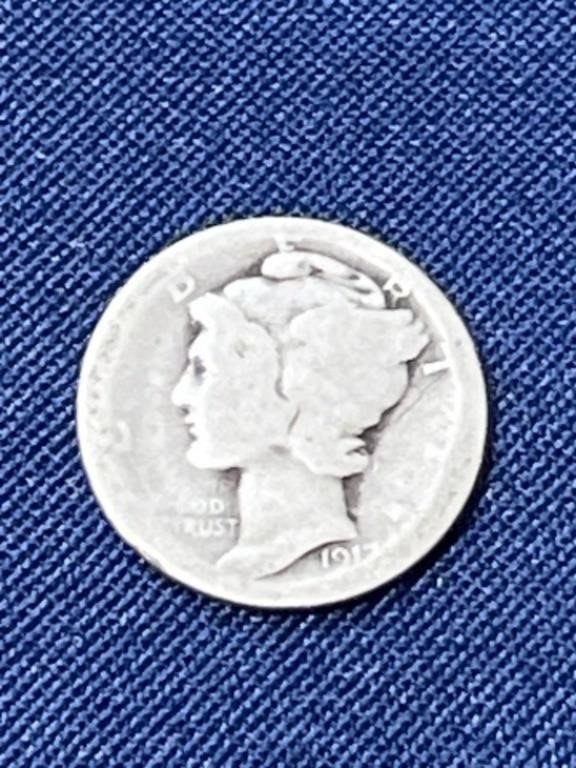 1917 silver mercury dime coin