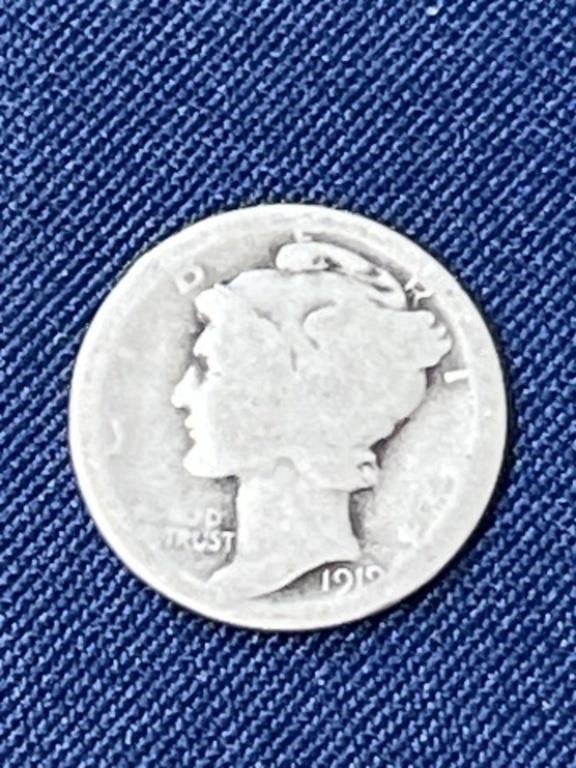 1919 silver mercury dime coin