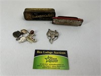 FR Hotz Harmonica, Cracker Jack Toys, and Saddle