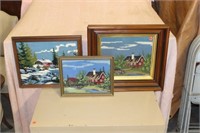 (3) Wooden Frames with Scenes in Needlepoint