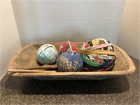 Wooden Dough Bowl with yarn bowls & wooden spoons