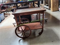 Vintage Wooden Serving Cart w/ Glass Top