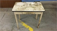 Vintage 30.5" tall white Enameled Tin Top table