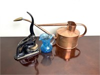 ANTIQUE STAMP, VASE AND COPPER WATER CAN