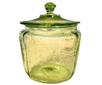 URANIUM GLASS LIDDED JAR