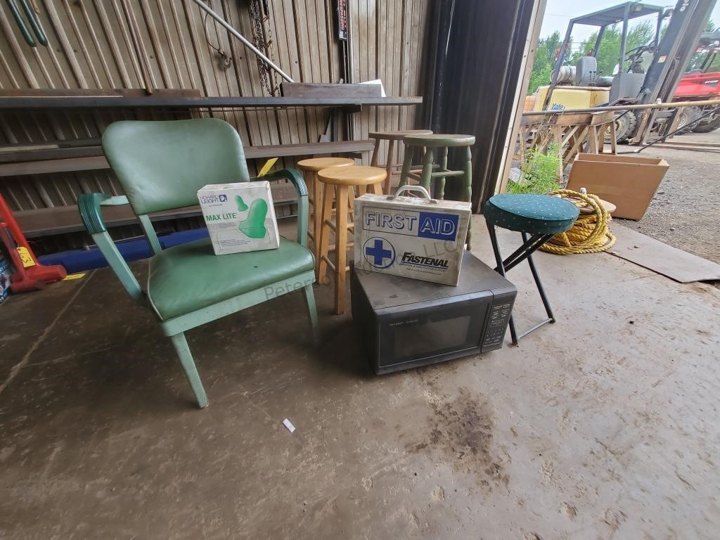 Sharp microwave,  table, chair, 5 stools