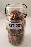 7.8 lbs. of Lincoln Memorial Pennies in Atlas Jar
