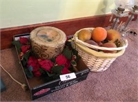 Basket of Artificial Fruit and Xmas Centerpiece