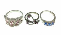 (3) Sterling Silver, Pink & Blue Topaz Rings