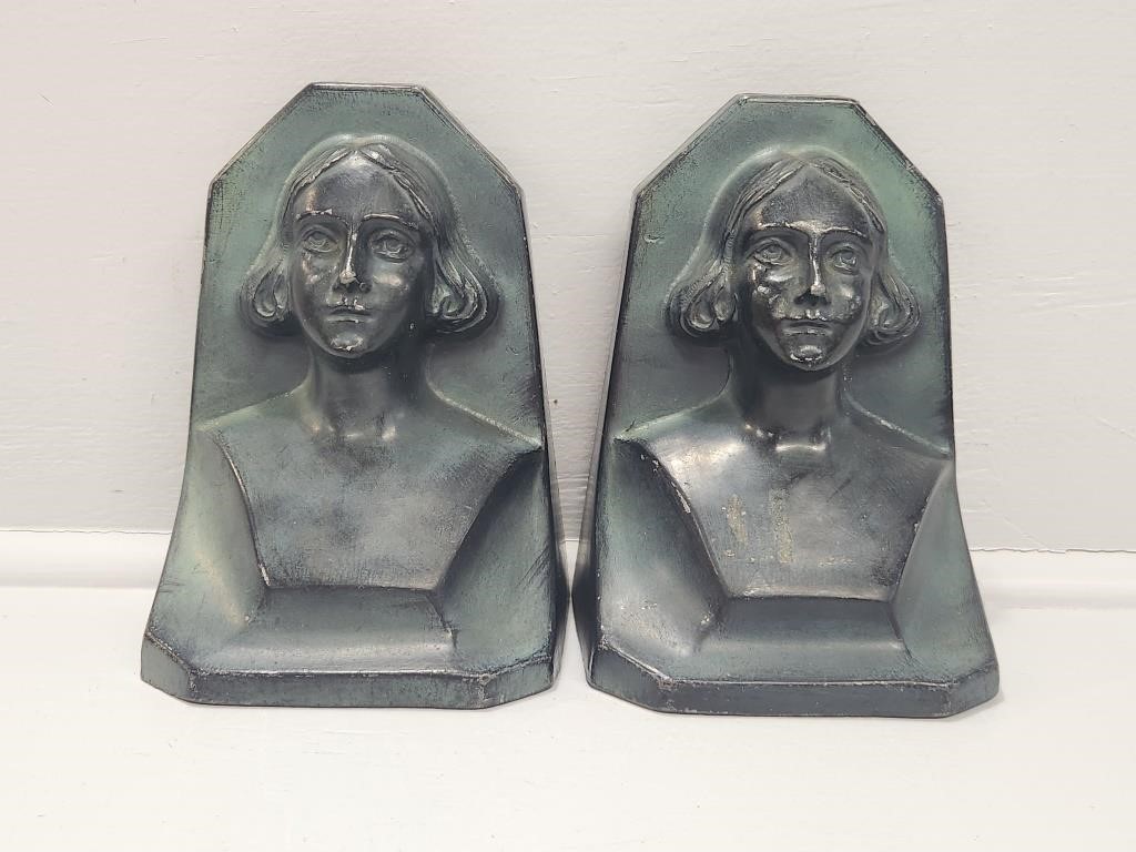 Art Deco Green Spelter Bookends