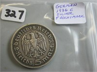 1936E Silver Five Reichsmark Coin