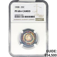 1908 Barber Quarter NGC PF68* CAMEO