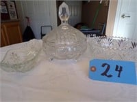 CRYSTAL GLASSWARE & FOOTED DISH WITH LID