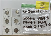 6 QUARTERS, 2006-S, 1969-S, 2006-S, 1969-S, 1964,