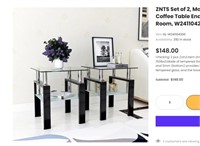 SET 2 END TABLE GLASS & METAL BLACK LEGS NIB