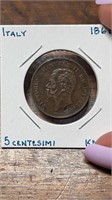 1862 Italy 5 Centsimi Coin