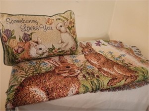 Crown Craft Tapestry Rabbit Throw and Toss Pillow