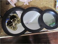 3 Black Round Wall Mirrors & Baby Sandals