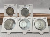 5 USA 50 CENT COINS 1962D1-1967,2-1971D AND