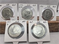 5 USA 50 CENT COINS 1967,1971,1971D,1976 AND