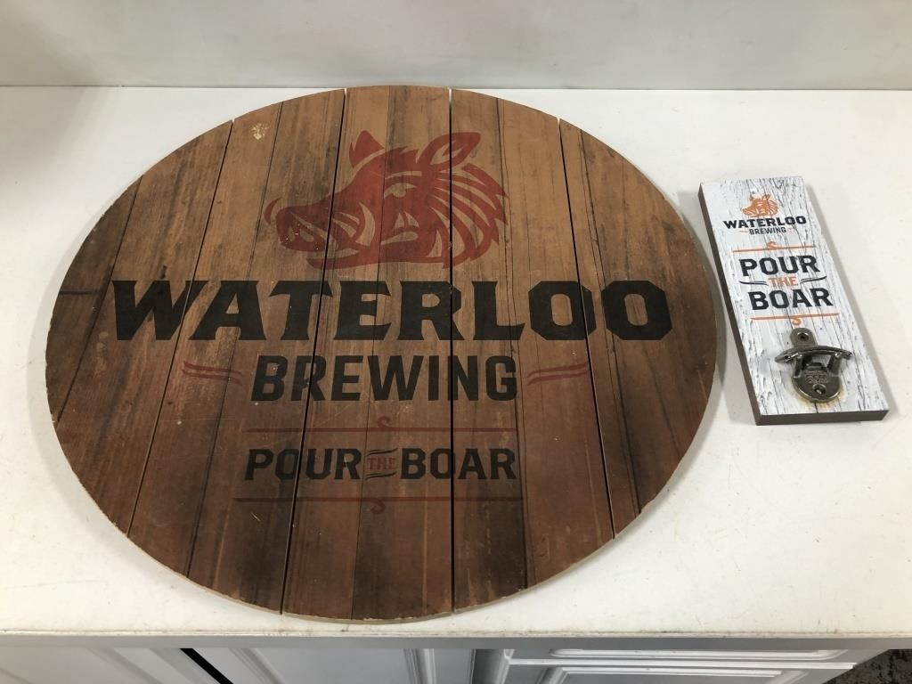 WOOD WATERLOO BREWING COMPANY SIGN AND OPENER