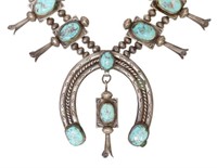 NATIVE AMERICAN TURQUOISE SQUASH BLOSSOM NECKLACE