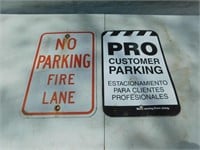 Metal road sign and parking sign