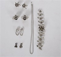 Silver Tone Earrings, Bracelet, Chain