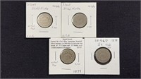 1874-1878 US Shield Nickels, no rays